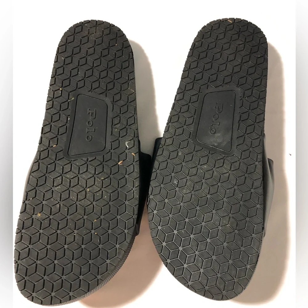 Polo Ralph Lauren mens cayson black slides white pony sz 9 pool beach gym shoes
